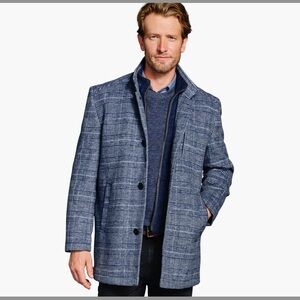 Johnston & Murphy Upton Car Coat - Navy Plaid - Wool Blend - NEW with tags